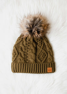 Olive Cable Knit Hat