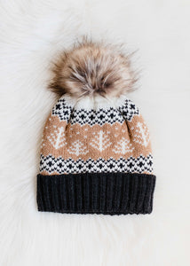Winter Pattern Tan White & Charcoal Hat