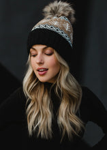 Load image into Gallery viewer, Winter Pattern Tan White &amp; Charcoal Hat
