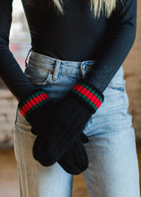 Load image into Gallery viewer, Black with Red/Green Stripe Hat and Mittens