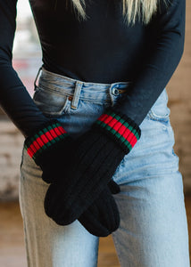 Black with Red/Green Stripe Hat and Mittens