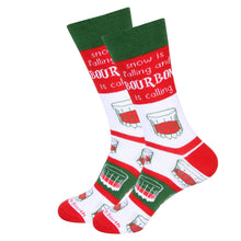 Load image into Gallery viewer, Snow is Falling And Bourbon Is Calling Red/Green/White Socks