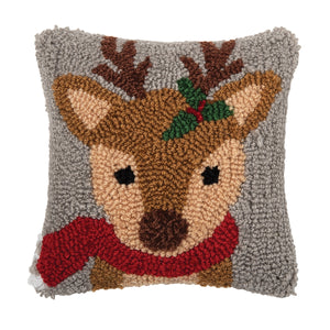 Woodland Reindeer Hooked Pillow
