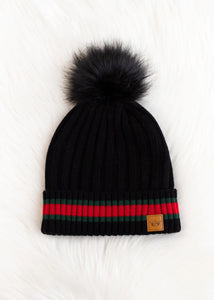 Black with Red/Green Stripe Hat and Mittens