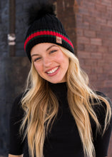 Load image into Gallery viewer, Black with Red/Green Stripe Hat and Mittens
