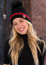Load image into Gallery viewer, Black with Red/Green Stripe Hat and Mittens