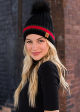 Load image into Gallery viewer, Black with Red/Green Stripe Hat and Mittens