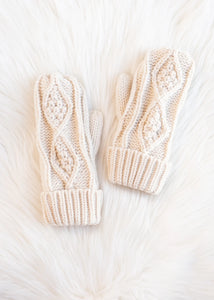 Cream Cable Knit Mittens