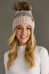 Blush Sage Patterned Pom Hat