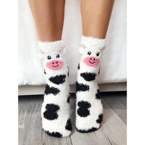 Fuzzy Cow Slipper/Socks