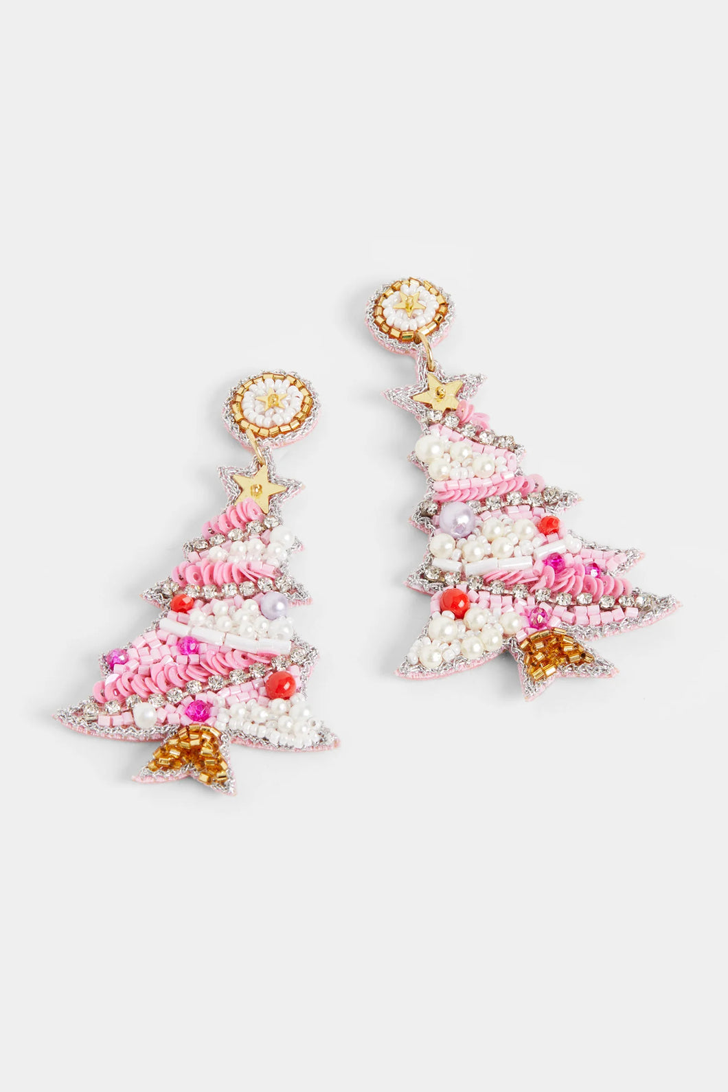 Pink Christmas Tree Earrings