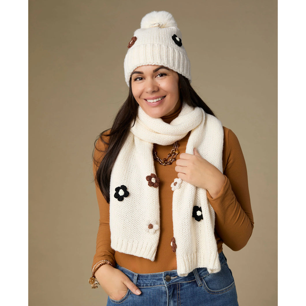 Flower Knit Hat and Scarf