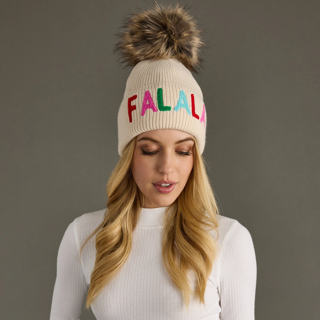 Beige Fa La La Pom Hat