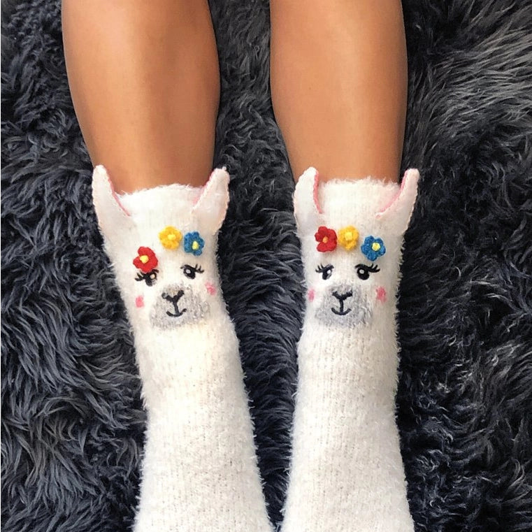 Fuzzy Llama Socks/Slippers