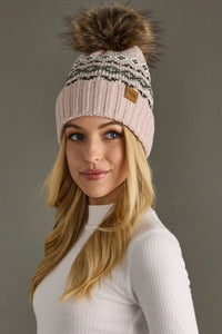 Blush Sage Patterned Pom Hat