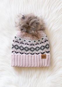 Blush Sage Patterned Pom Hat