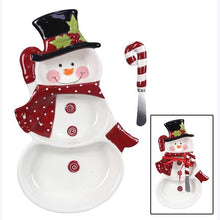 Load image into Gallery viewer, Snowman Chip &amp; Dip Bowl With Spreader
