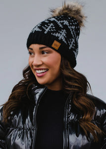 Patterned Black & Gray Hat