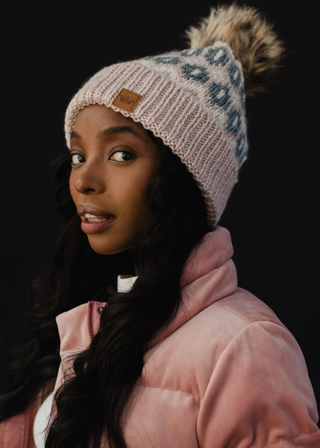 Blush Patterned Hat and Mittens