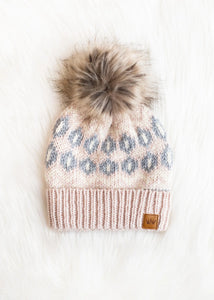 Blush Patterned Hat and Mittens