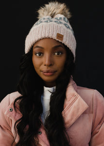 Blush Patterned Hat and Mittens