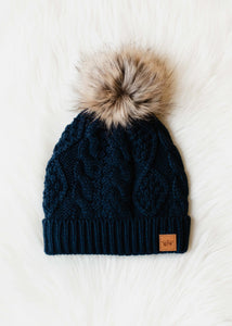 Navy Cable Knit Hat