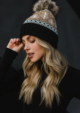 Load image into Gallery viewer, Winter Pattern Tan White &amp; Charcoal Hat
