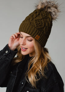 Olive Cable Knit Hat