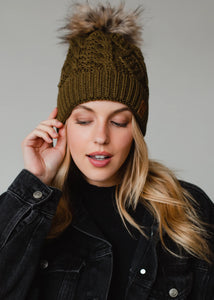 Olive Cable Knit Hat