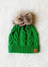 Load image into Gallery viewer, Bright Green Cable Knit Pom Hat
