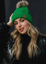 Load image into Gallery viewer, Bright Green Cable Knit Pom Hat
