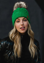 Load image into Gallery viewer, Bright Green Cable Knit Pom Hat
