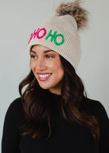 Load image into Gallery viewer, Beige Ho Ho Ho Knit Pom Hat
