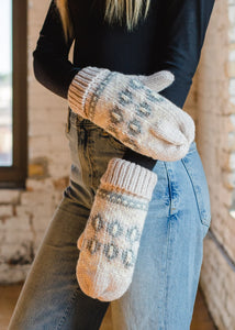 Blush Patterned Hat and Mittens