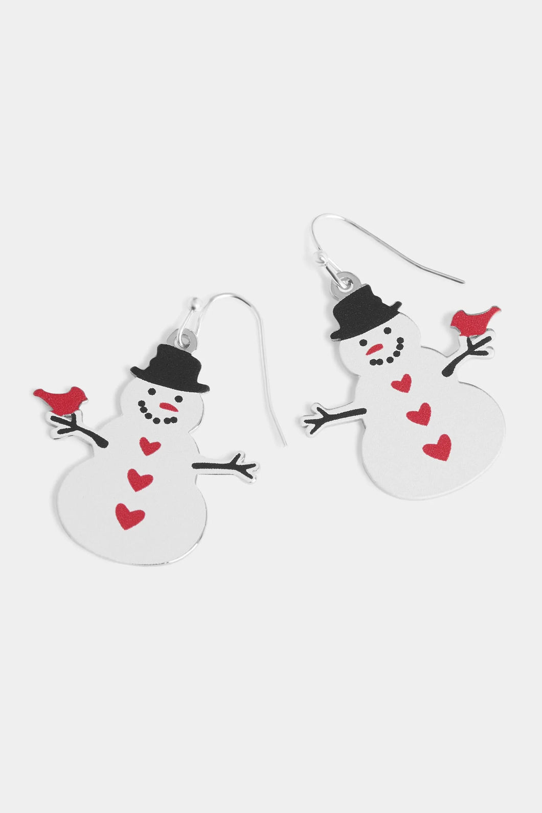 Cardinal Love Snowman Earrings