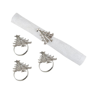 Silver Christmas Tree Napkin Rings Set/4