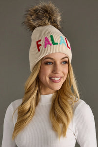 Beige Fa La La Pom Hat