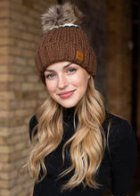 Load image into Gallery viewer, Brown &amp; Cream Color Block Knit Hat
