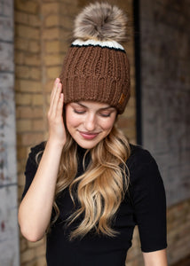 Brown & Cream Color Block Knit Hat