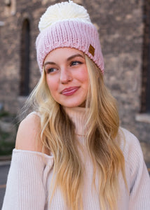Blush Color Block Knit Hat
