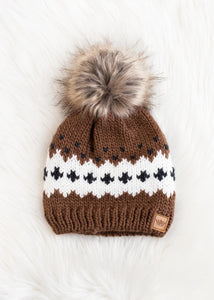 Brown & Cream Cable Knit Hat