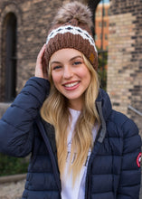 Load image into Gallery viewer, Brown &amp; Cream Cable Knit Hat
