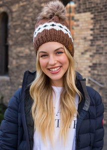 Brown & Cream Cable Knit Hat