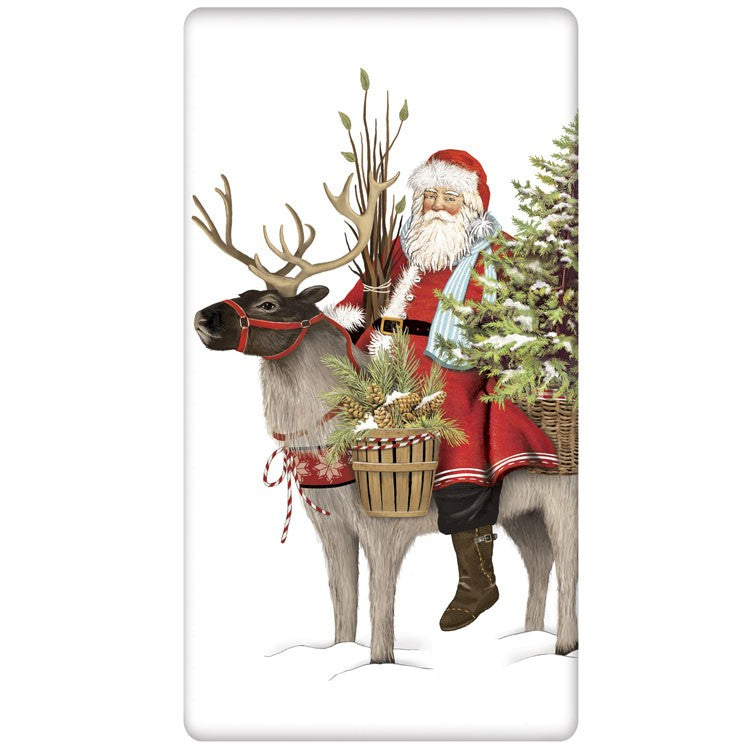 Pine Santa & Reindeer Towel